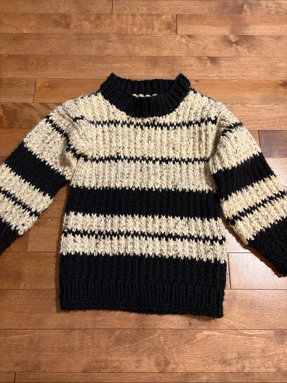 Black and Cream Striped Women's Chunky hand Knit Sweater